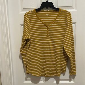 Duluth Trading Mustard and White Striped Long Sleeve Top